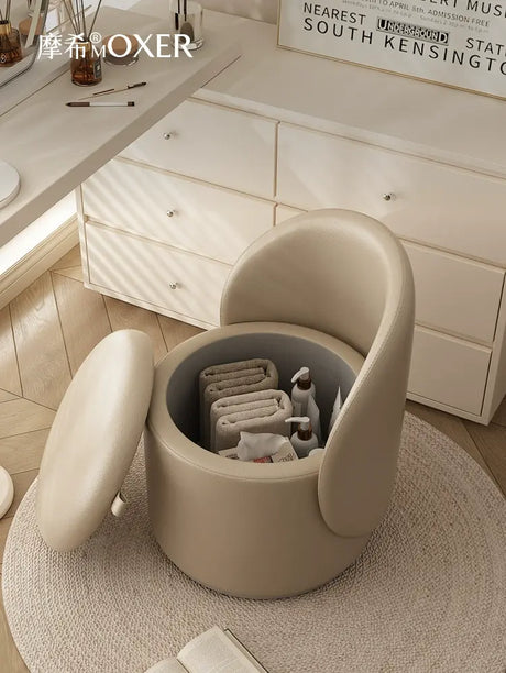 MOXER Elowen Elegant Genuine Leather Rotating Makeup Stool from MOXER