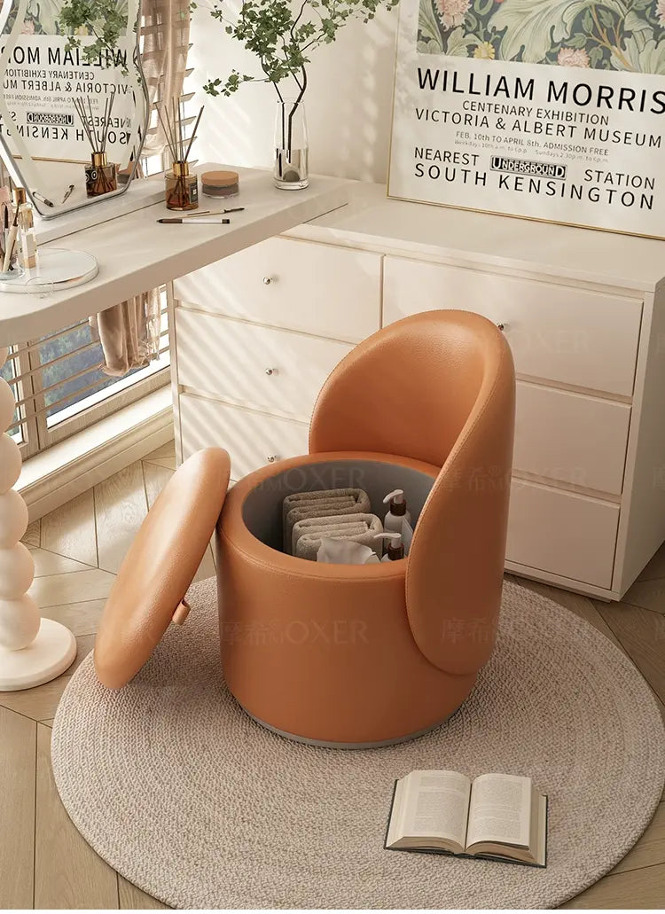 MOXER Elowen Elegant Genuine Leather Rotating Makeup Stool from MOXER