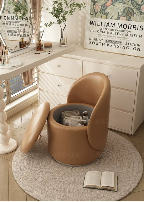 MOXER Elowen Elegant Genuine Leather Rotating Makeup Stool from MOXER
