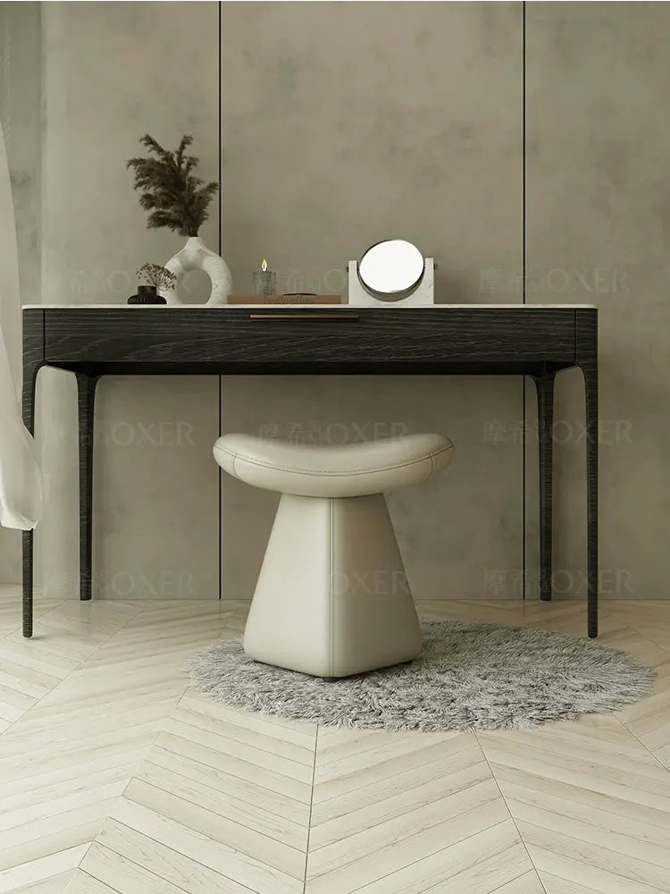MOXER Iskandar Opulent Leather Upholstered Dressing Stool from MOXER