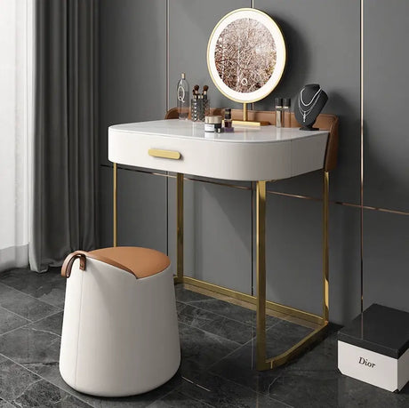 MOXER Juniper Luxe Minimalist Leather Makeup Stool from MOXER