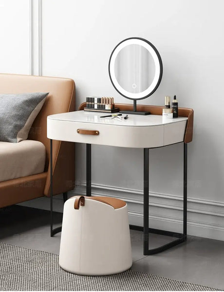 MOXER Juniper Luxe Minimalist Leather Makeup Stool from MOXER