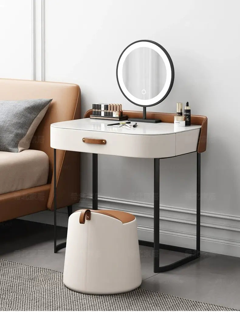 MOXER Juniper Luxe Minimalist Leather Makeup Stool from MOXER