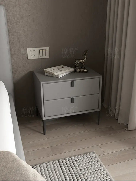 MOXER Lysandra Elegant Leather & Wood Minimalist Bedside Cabinet from MOXER
