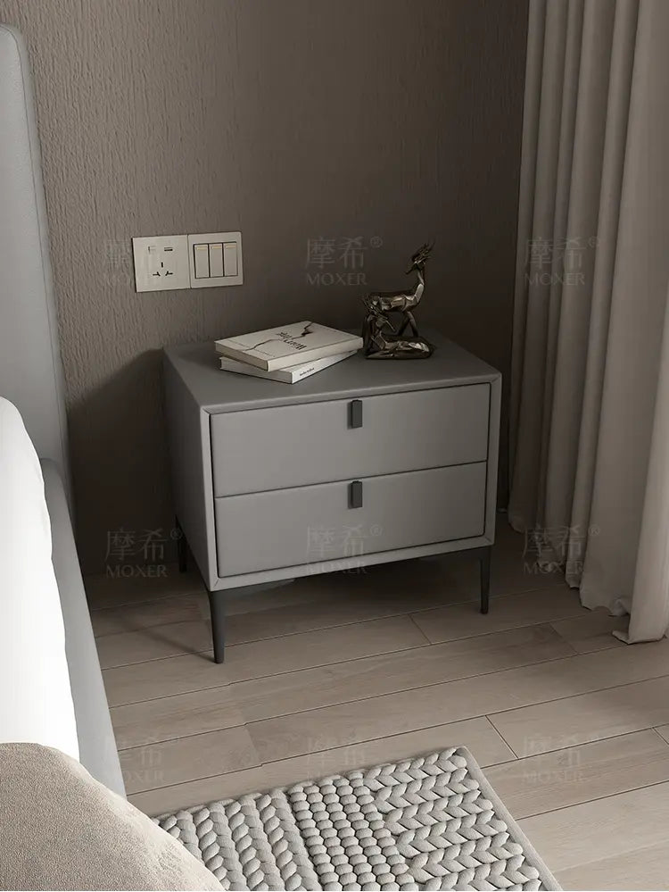 MOXER Lysandra Elegant Leather & Wood Minimalist Bedside Cabinet from MOXER