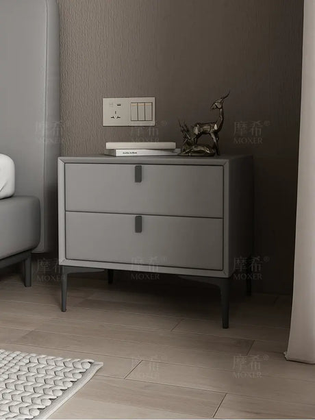 MOXER Lysandra Elegant Leather & Wood Minimalist Bedside Cabinet from MOXER
