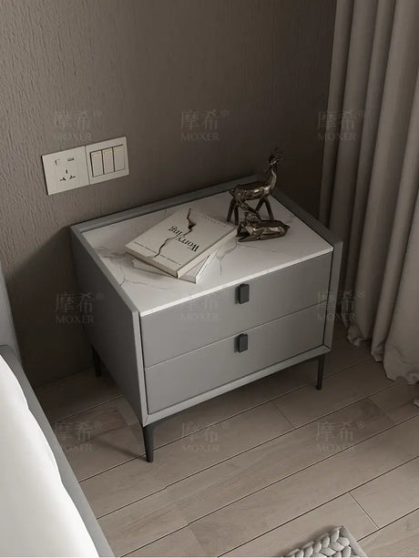 MOXER Lysandra Elegant Leather & Wood Minimalist Bedside Cabinet from MOXER