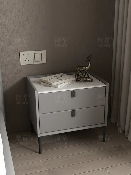 MOXER Lysandra Elegant Leather & Wood Minimalist Bedside Cabinet from MOXER