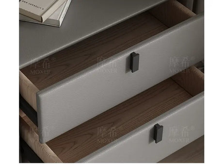 MOXER Lysandra Elegant Leather & Wood Minimalist Bedside Cabinet from MOXER