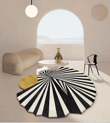 MOXI Seraphina Abstract Geometric Round Carpet - Minimalist Black & White Design from MOXI