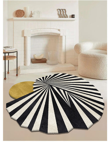 MOXI Seraphina Abstract Geometric Round Carpet - Minimalist Black & White Design from MOXI