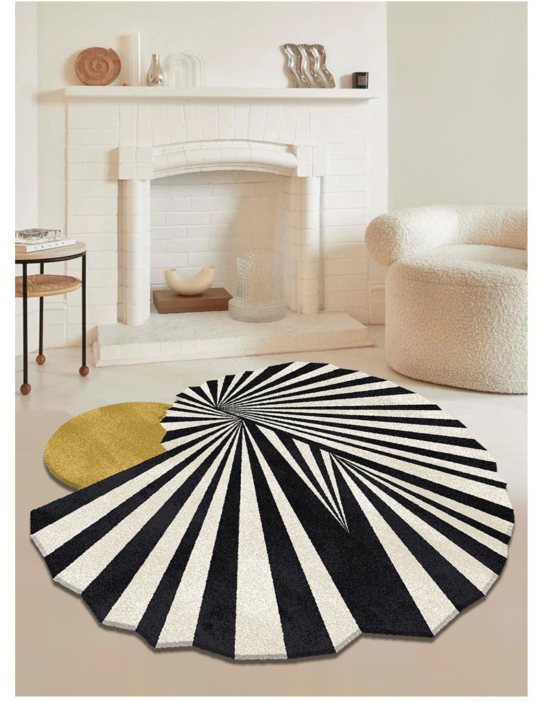 MOXI Seraphina Abstract Geometric Round Carpet - Minimalist Black & White Design from MOXI