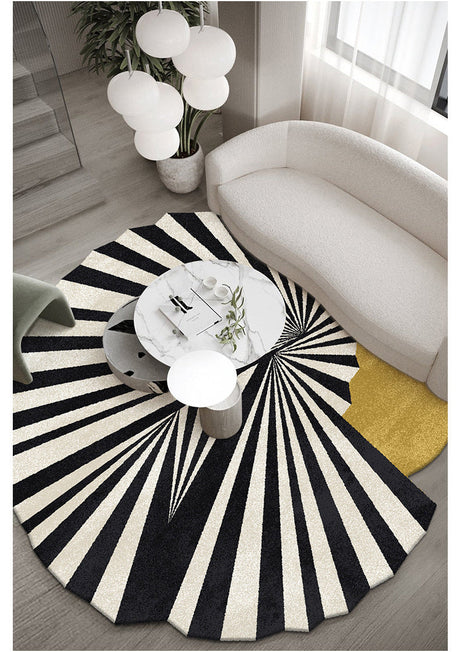 MOXI Seraphina Abstract Geometric Round Carpet - Minimalist Black & White Design from MOXI
