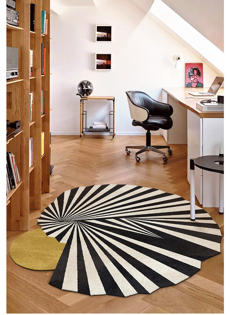 MOXI Seraphina Abstract Geometric Round Carpet - Minimalist Black & White Design from MOXI