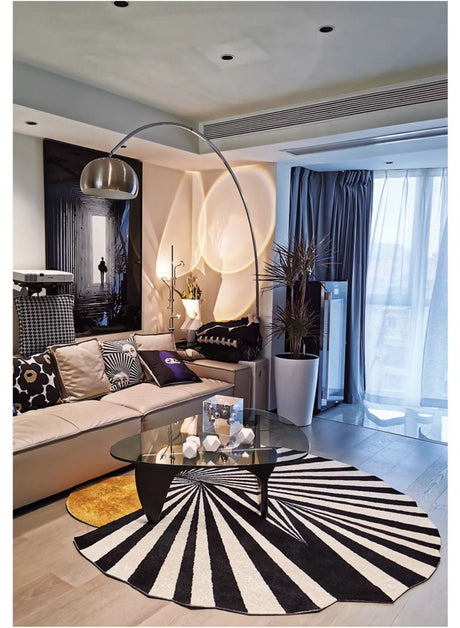 MOXI Seraphina Abstract Geometric Round Carpet - Minimalist Black & White Design from MOXI