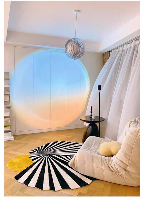 MOXI Seraphina Abstract Geometric Round Carpet - Minimalist Black & White Design from MOXI
