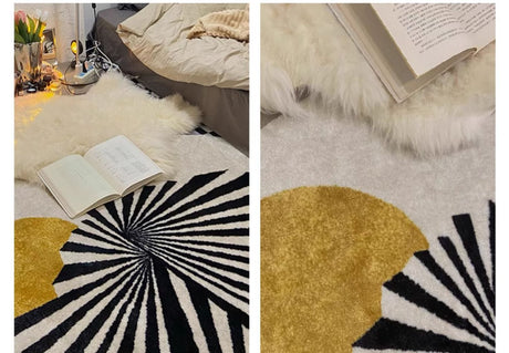 MOXI Seraphina Abstract Geometric Round Carpet - Minimalist Black & White Design from MOXI