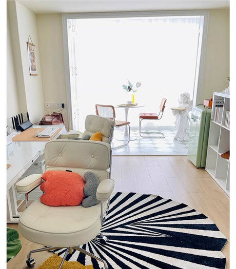 MOXI Seraphina Abstract Geometric Round Carpet - Minimalist Black & White Design from MOXI
