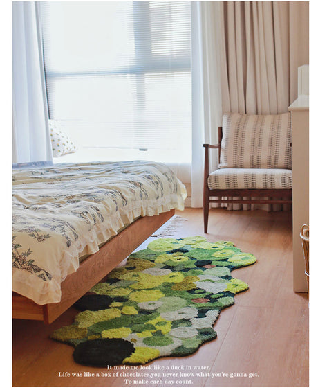 MOXI Seraphina Retro Green Forest Cushion - Irregular Bedroom Carpet from MOXI
