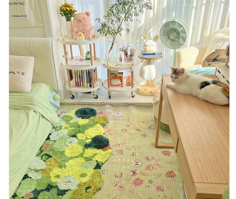 MOXI Seraphina Retro Green Forest Cushion - Irregular Bedroom Carpet from MOXI