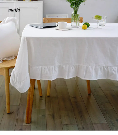 White Ruffle Linen Tablecloth from maija