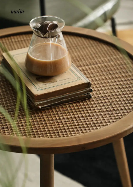 Round Woven Rattan Wooden Side Table from maija