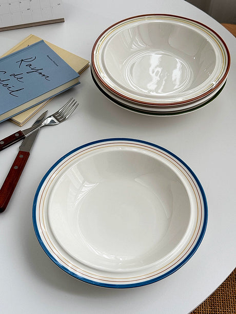 YASUKI Minja Retro Striped Ceramic Soup Bowl from YASUKI