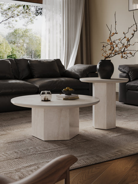 QUANMU Lisette Elegant Natural Stone Round Coffee Table from QUANMU