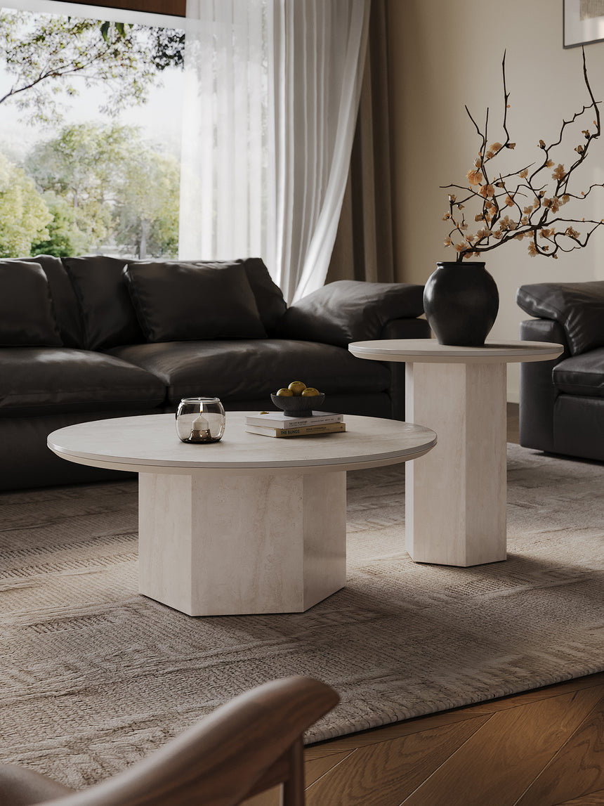 QUANMU Lisette Elegant Natural Stone Round Coffee Table from QUANMU