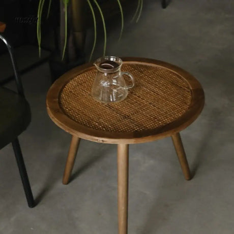 Round Woven Rattan Wooden Side Table from maija