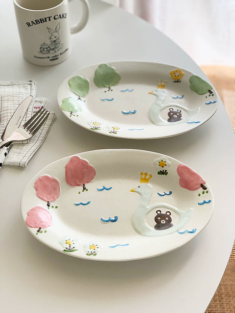 YASUKI Haruto Elegant Hand-Painted Relief Oval Disc from YASUKI