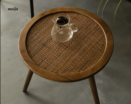 Round Woven Rattan Wooden Side Table from maija