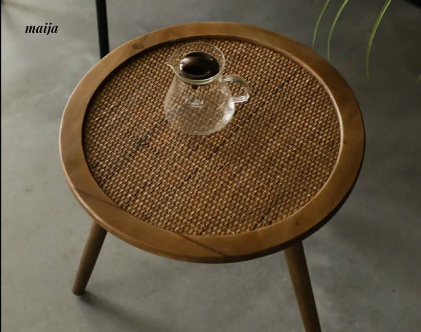 Round Woven Rattan Wooden Side Table from maija