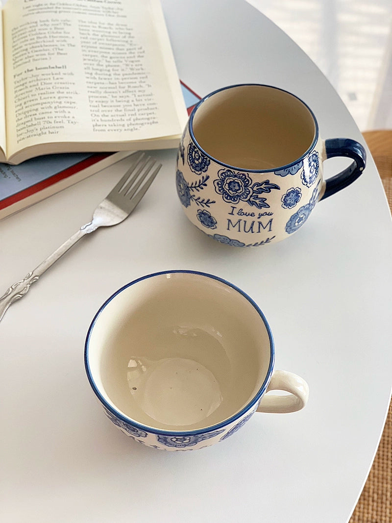 YASUKI Benjamin Elegant Blue-and-White Ceramic Coffee Cup from YASUKI