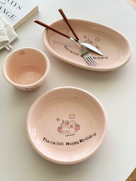 YASUKI Haruto Adorable Pink Bunny Ceramic Bowl from YASUKI