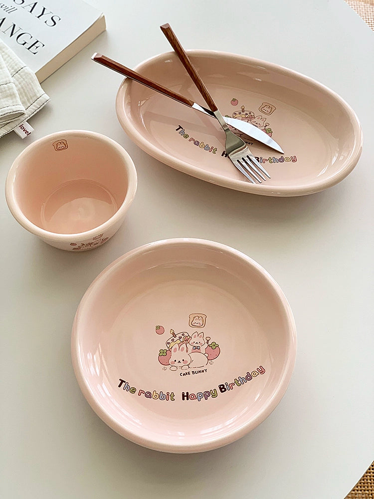YASUKI Haruto Adorable Pink Bunny Ceramic Bowl from YASUKI