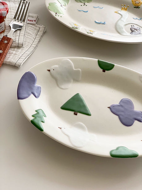 YASUKI Haruto Elegant Hand-Painted Relief Oval Disc from YASUKI