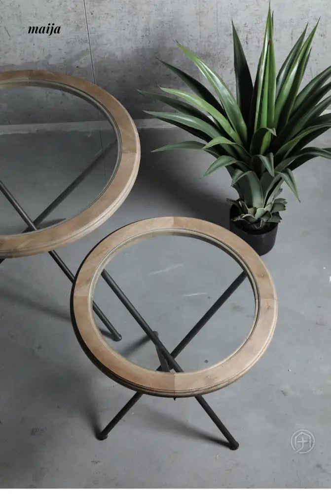Industrial Glass Round Side Table from Houzhai Home