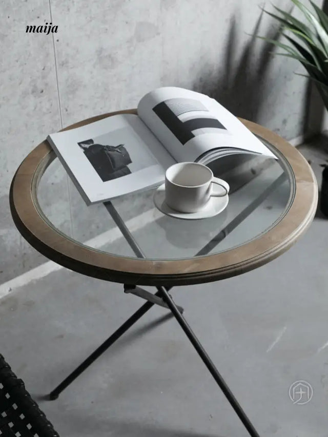Industrial Glass Round Side Table from Houzhai Home