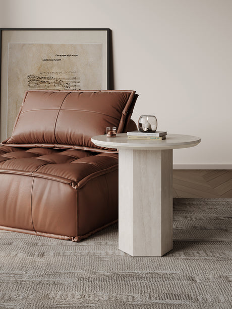 QUANMU Lisette Elegant Natural Stone Round Coffee Table from QUANMU