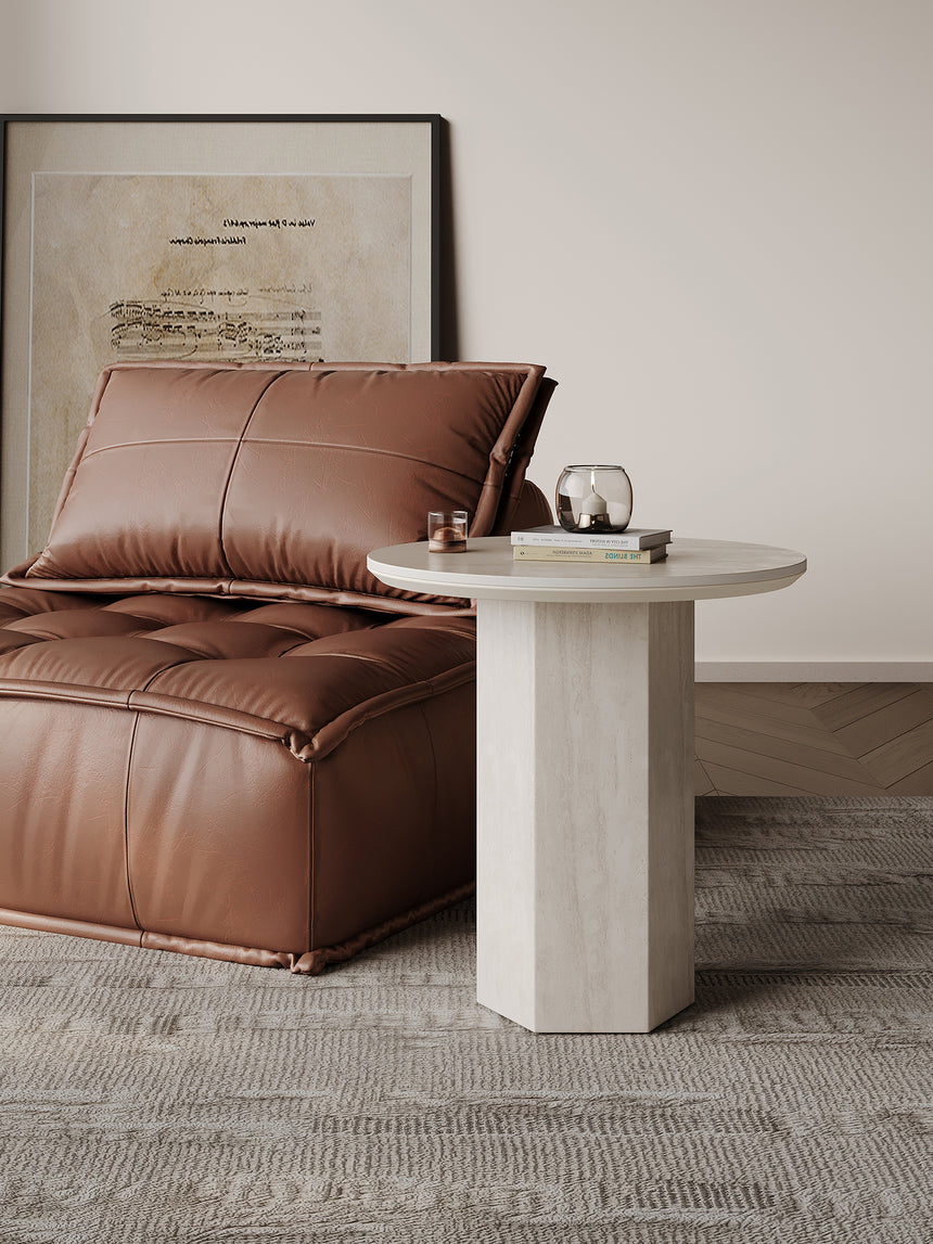 QUANMU Lisette Elegant Natural Stone Round Coffee Table from QUANMU