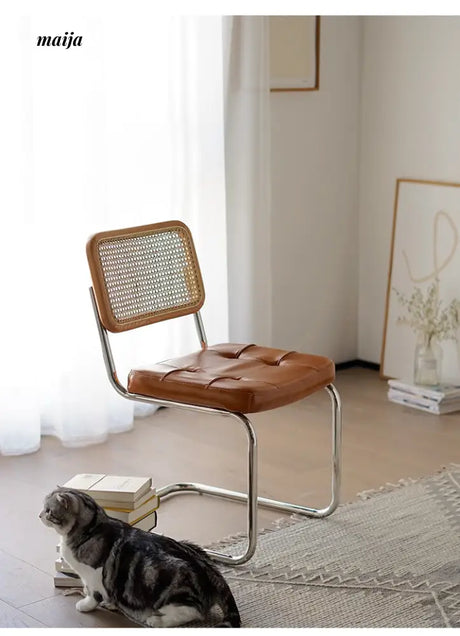Vintage Leather Rattan Chair from maija