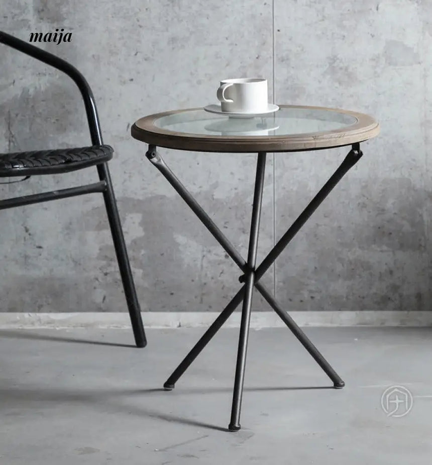 Industrial Glass Round Side Table from Houzhai Home