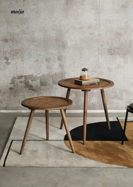 Round Woven Rattan Wooden Side Table from maija