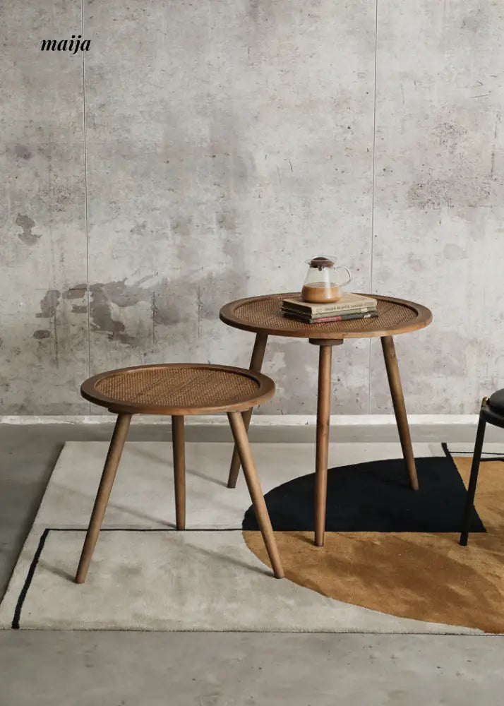 Round Woven Rattan Wooden Side Table from maija
