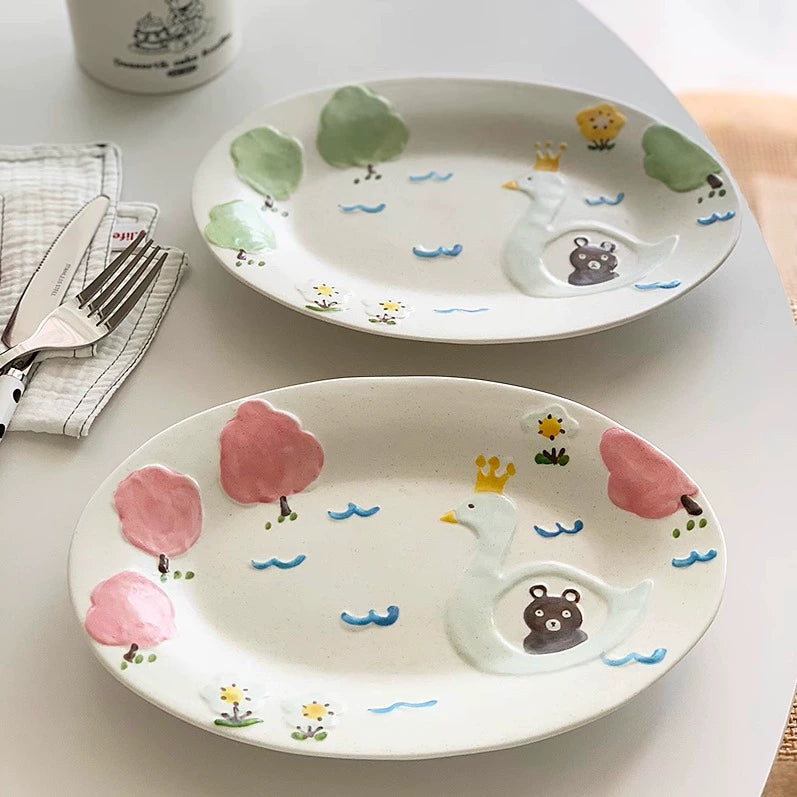 YASUKI Haruto Elegant Hand-Painted Relief Oval Disc from YASUKI