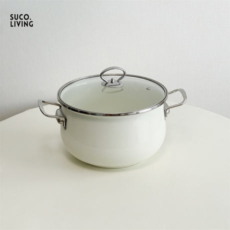 SUCO Harukaze Elegant White Enamel Double-Eared Soup Pot from SUCO