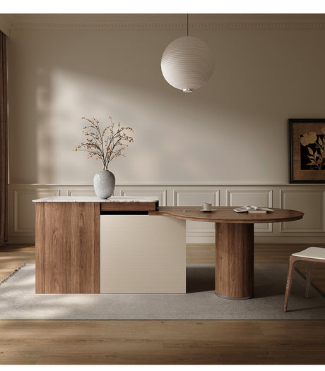 QUANMU Aravind Luxurious Walnut Retractable Dining Table from QUANMU