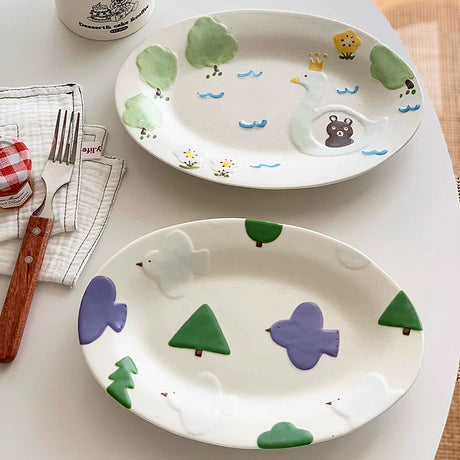 YASUKI Haruto Elegant Hand-Painted Relief Oval Disc from YASUKI