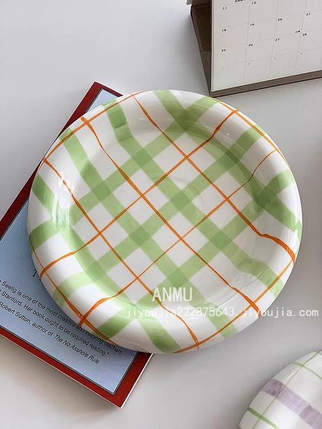YASUKI Jinlian Vibrant Colorful Lattice Ceramic Plate from YASUKI